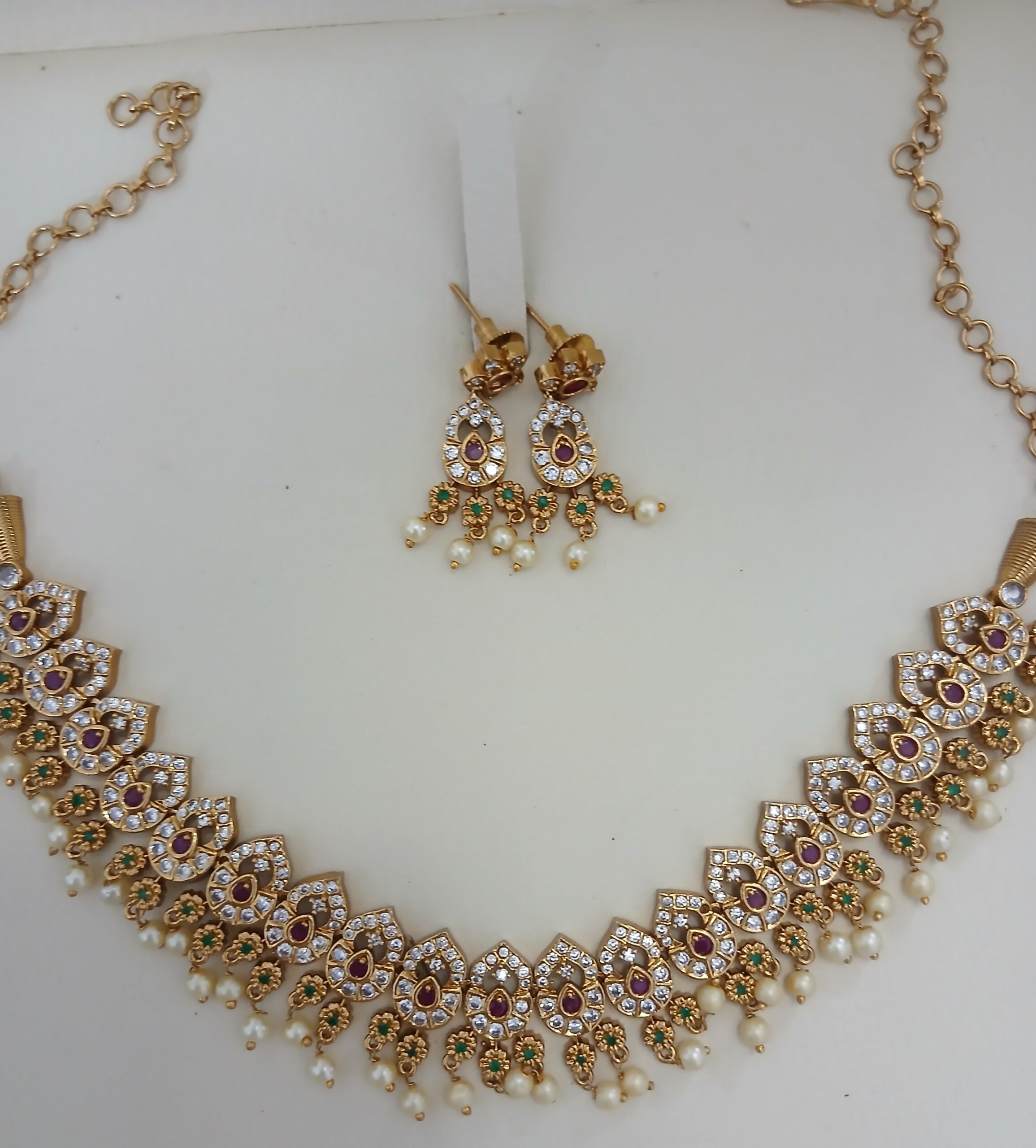 Regal Matte Gold Peacock & Floral South Indian Necklace Set - Article 6 - Image 2