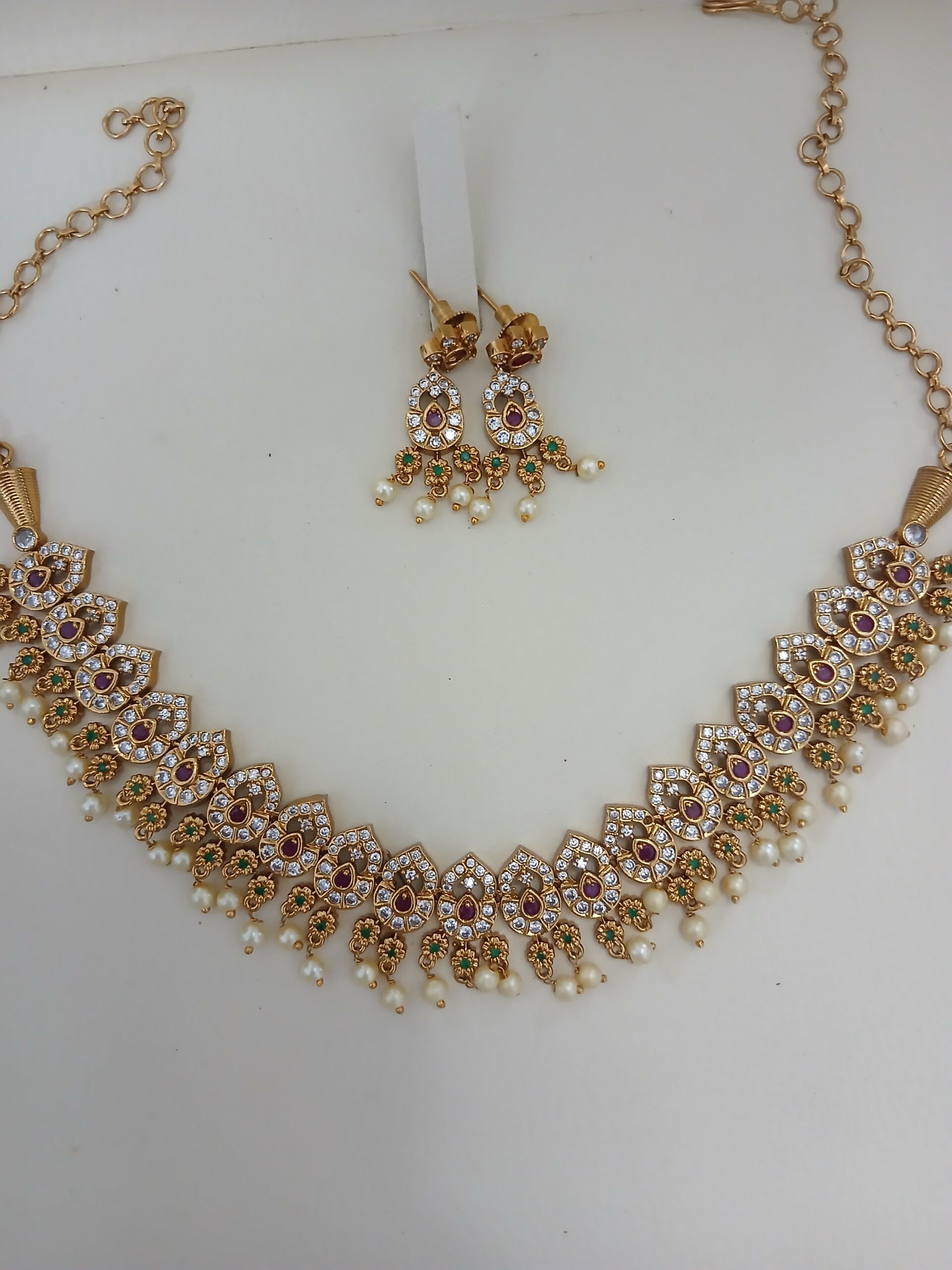 Regal Matte Gold Peacock & Floral South Indian Necklace Set - Article 6 - Image 3