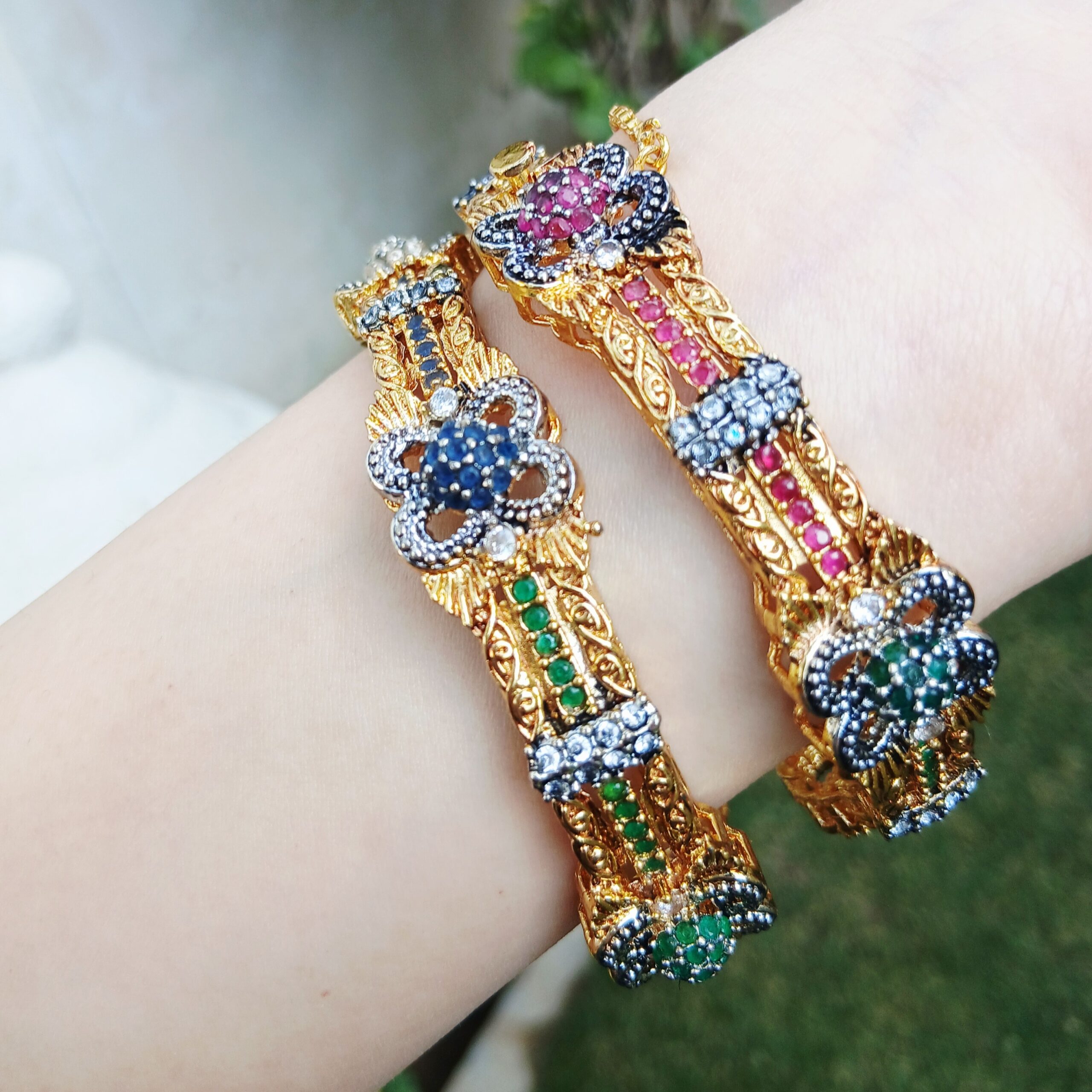 Multicolor Floral Filigree Gold-Plated Bangles - Article 4