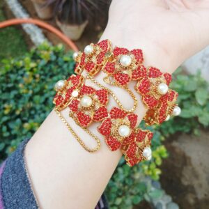 Pearl-Core Floral Crimson Gold-Plated Bangles - Article 9