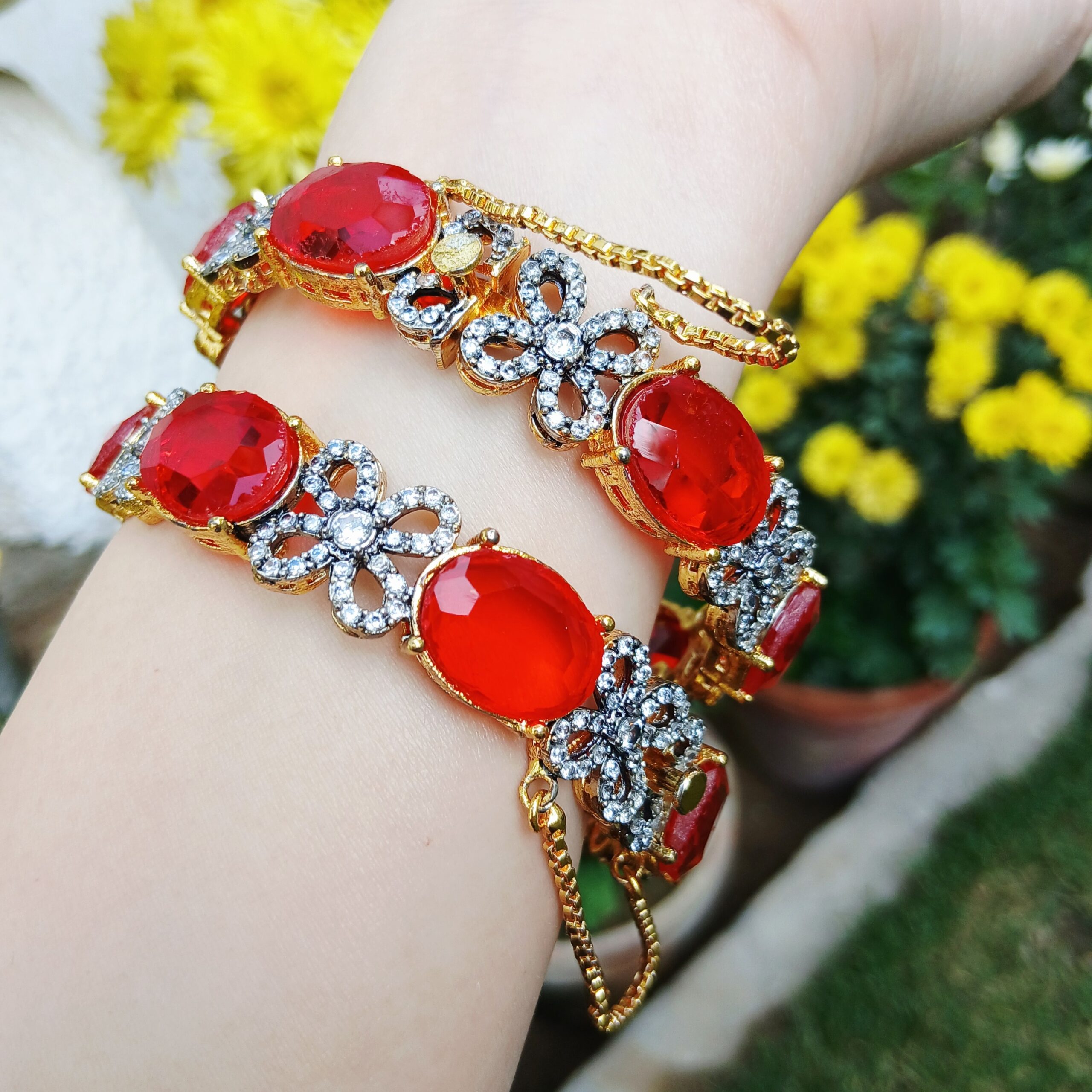 Royal Crimson Gold-Plated Openable Floral Bangles - Article 1