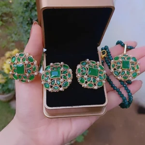 Emerald Green Beaded Majesty Gold-Plated Combo Set – Article 10