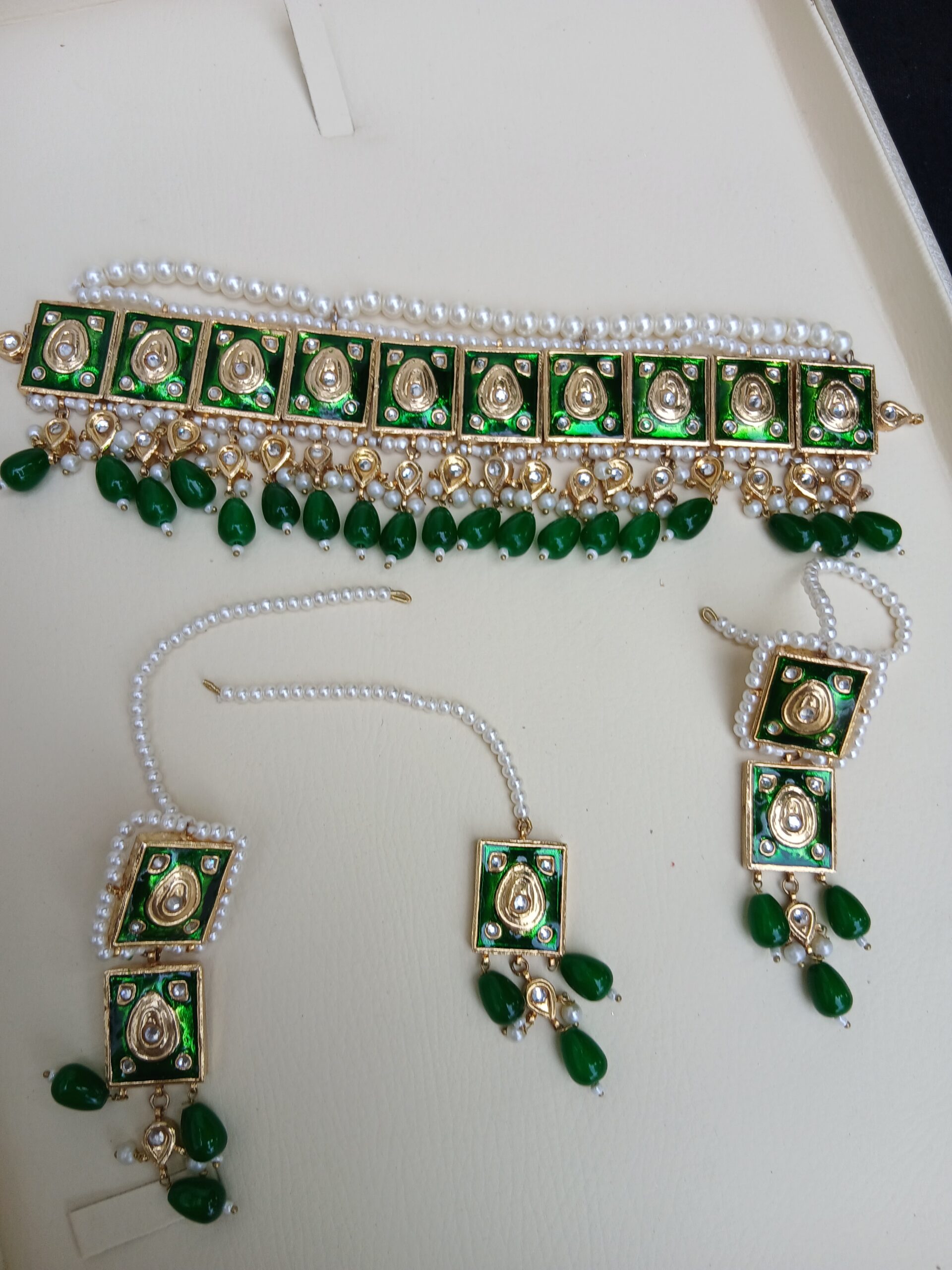 Imperial Emerald Green Meenakari & Thappa Kundan Choker Suite - Article 12
