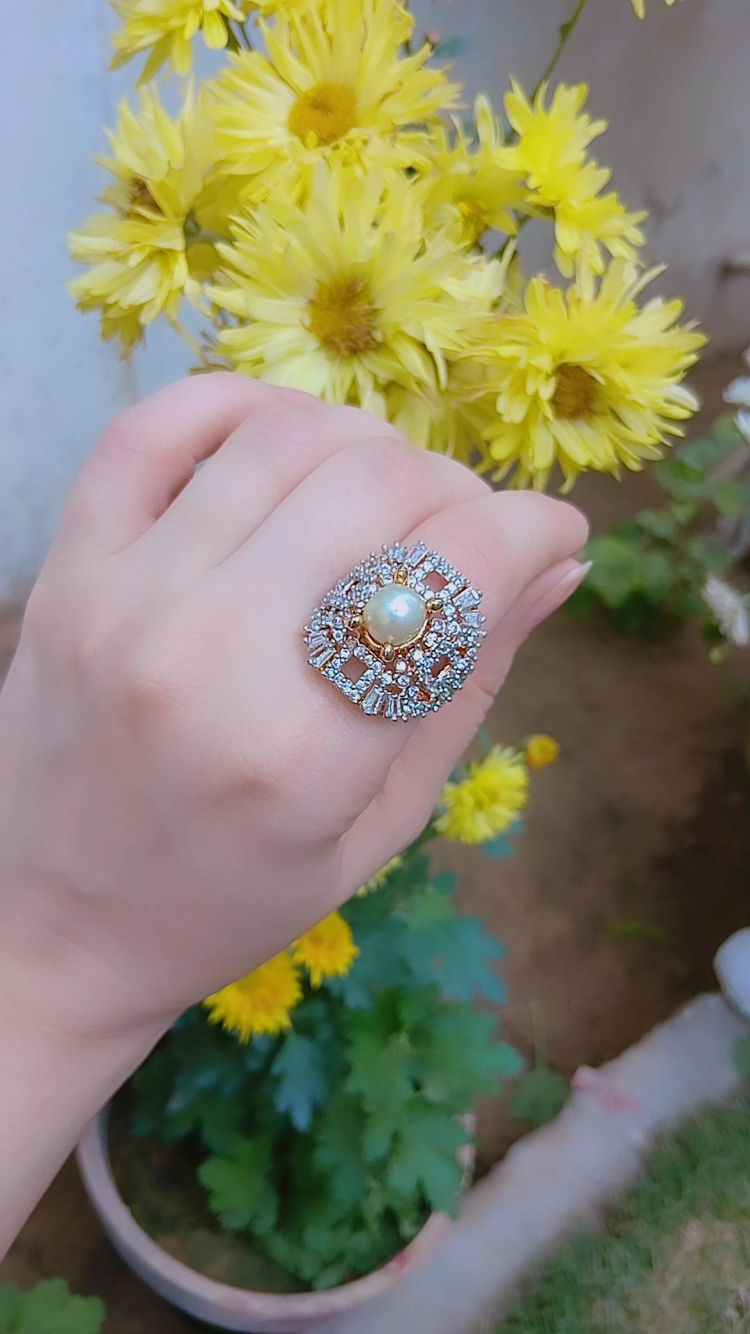 Pearl Lattice Gold-Plated Statement Ring — Article 13