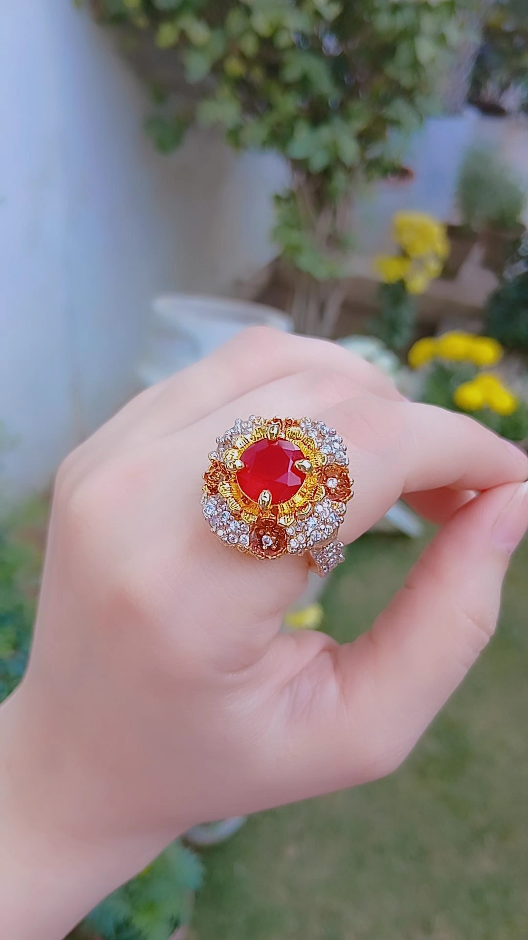 Royal Ruby Bloom Gold-Plated Statement Ring — Article 14