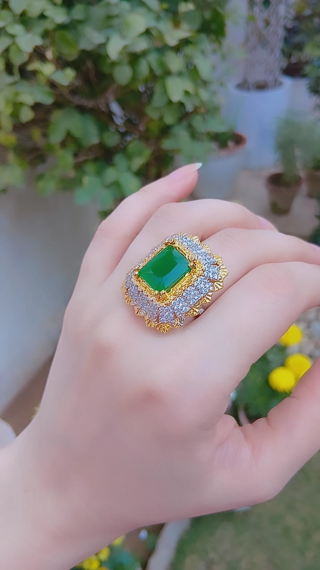 Emerald Majesty Gold-Plated Statement Ring — Article 16
