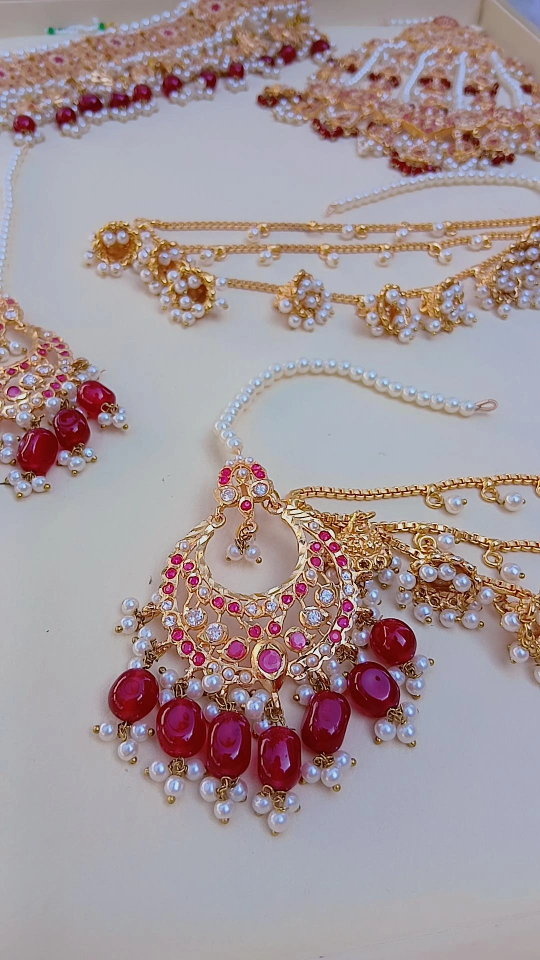 Royal Ruby-Red Filigree Bridal Suite with Nath & Sahara Accessories - Article 17 - Image 2