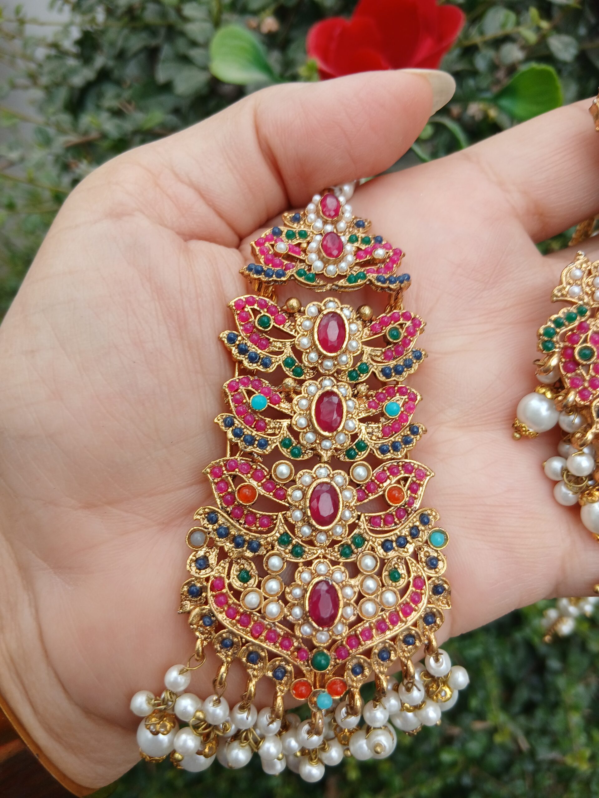 Imperial Navratan Tiered Earring & Teeka Set — Article A22 - Image 2