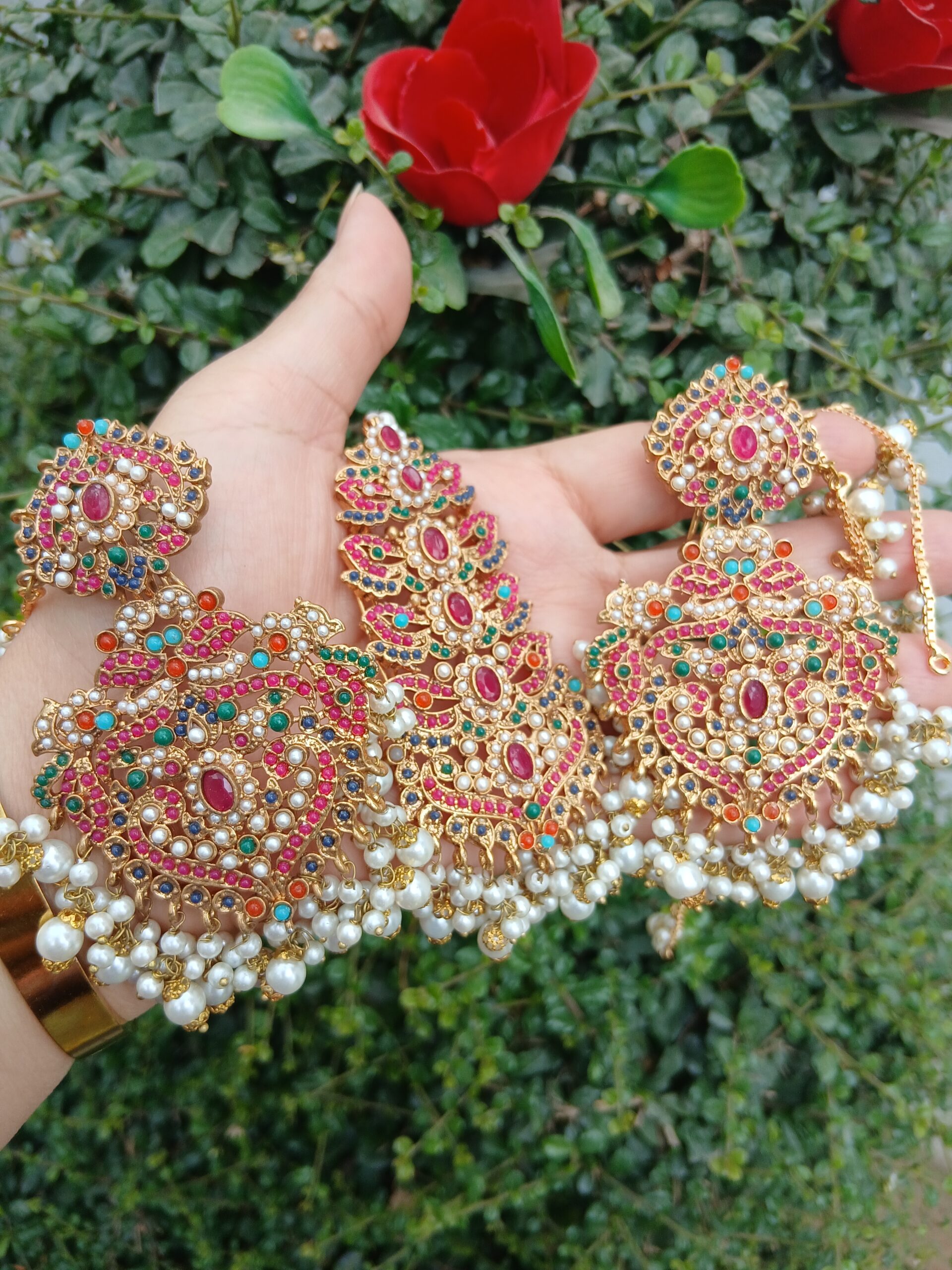 Imperial Navratan Tiered Earring & Teeka Set — Article A22 - Image 3