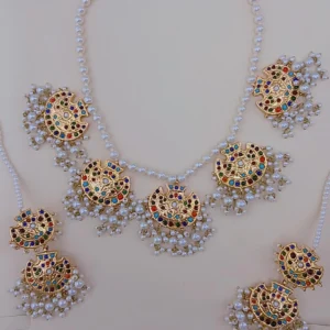 Vibrant Navratan Thappa Kundan Beaded Mala Suite - Article 24