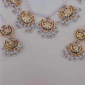 Festive Navratan Thappa Kundan Beaded Mala Suite - Article 26