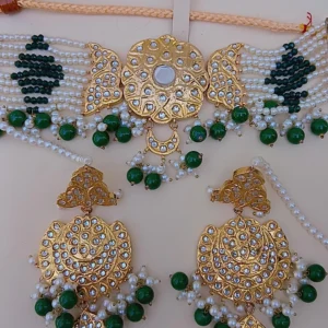 Royal Emerald & Pearl Filigree Thappa Kundan Choker Suite - Article 28