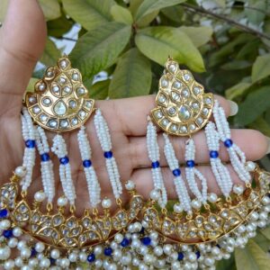 Regal Thappa Kundan Floral Chandbalis with Blue Stone Accents - Article 3