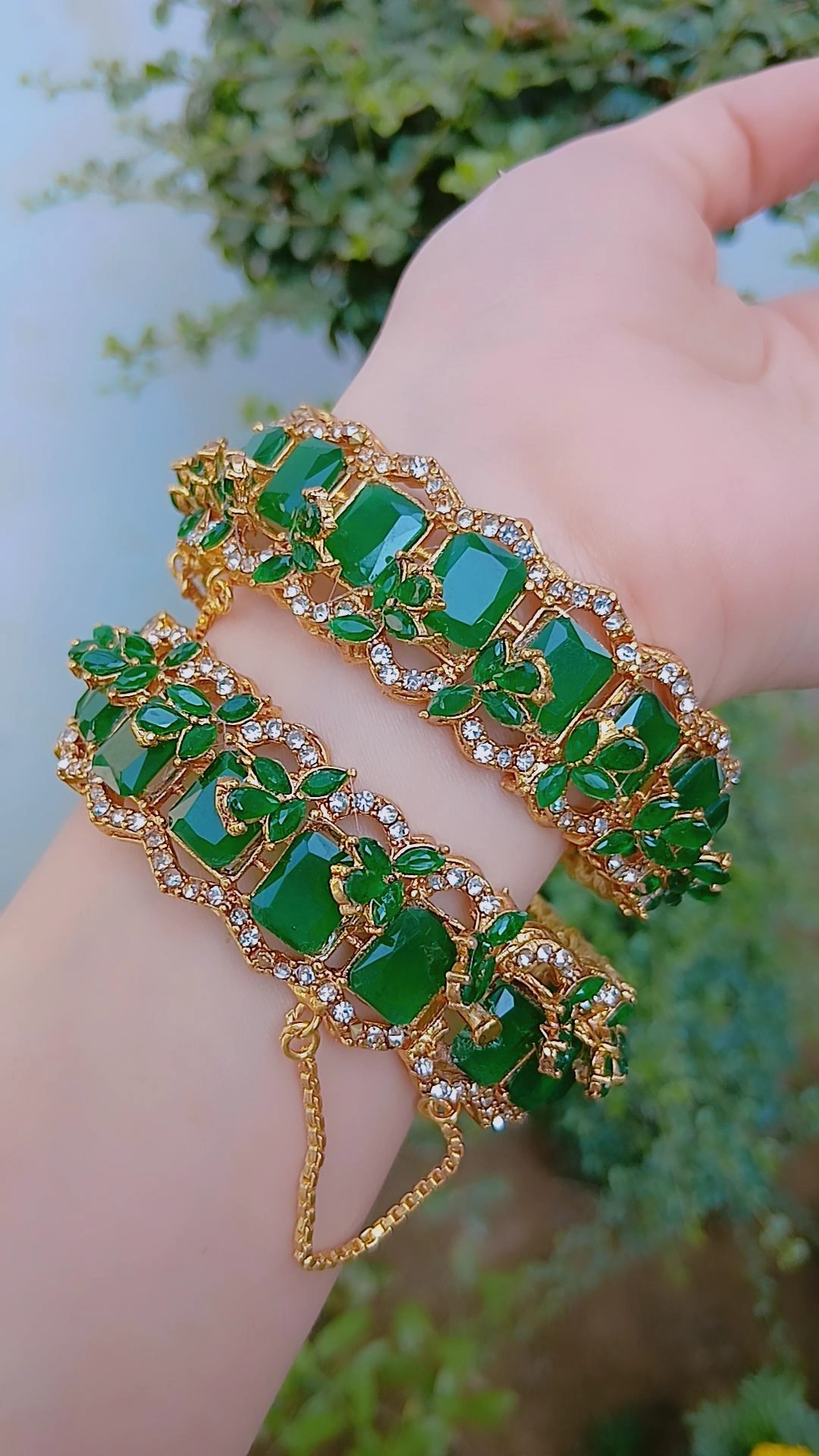 Emerald Radiance Gold-Plated Statement Bangles — Article 35