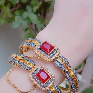 Royal Ruby Square Gold-Plated Statement Bangles — Article 43