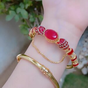 Royal Ruby Oval Gold-Plated Statement Bangles — Article 45