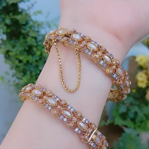 Pearl & Crystal Filigree Gold-Plated Bangles — Article 48