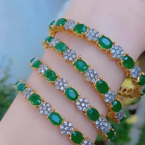 Emerald & Crystal Classic Gold-Plated Bangle Set — Article 49