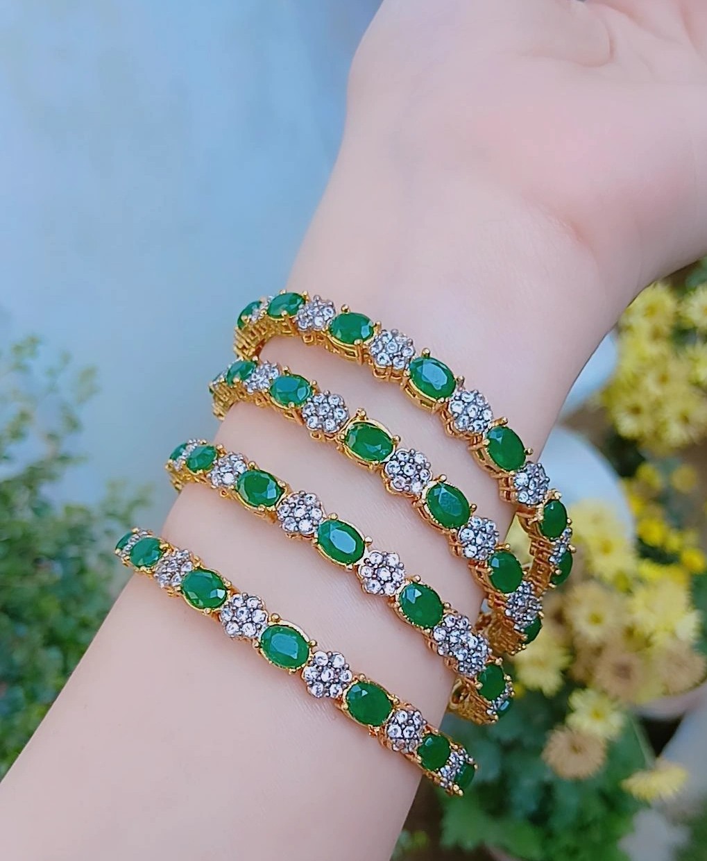 Emerald & Crystal Classic Gold-Plated Bangle Set — Article 49 - Image 2