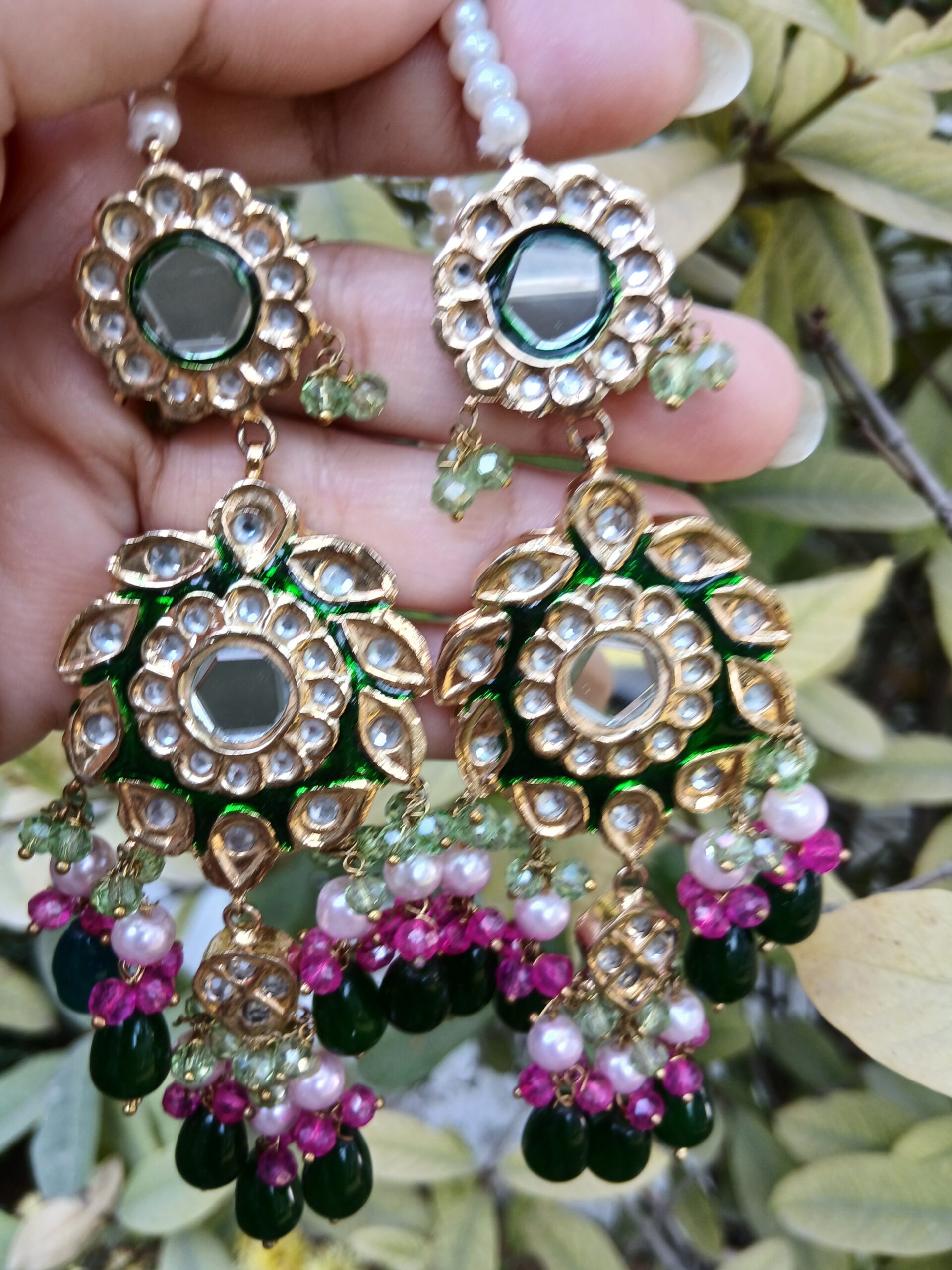 Heritage Thappa Kundan Emerald & Ruby Enamel Jhumkas - Article 5 - Image 4