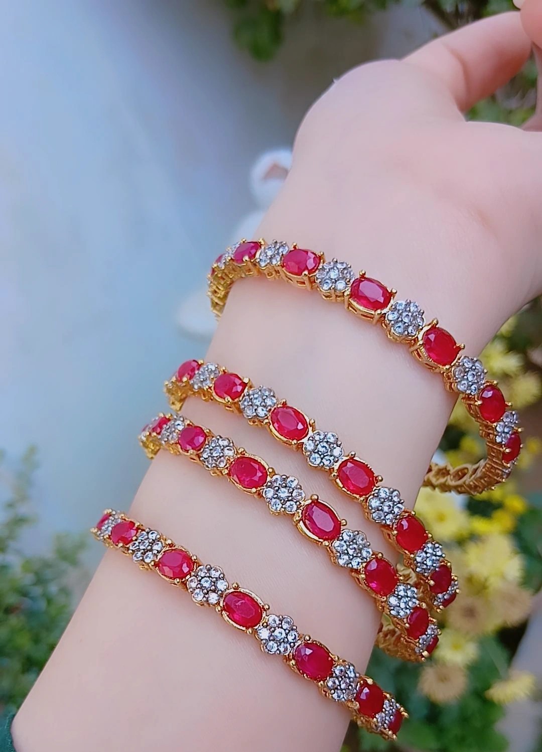Ruby & Crystal Classic Gold-Plated Bangle Set — Article 50 - Image 2