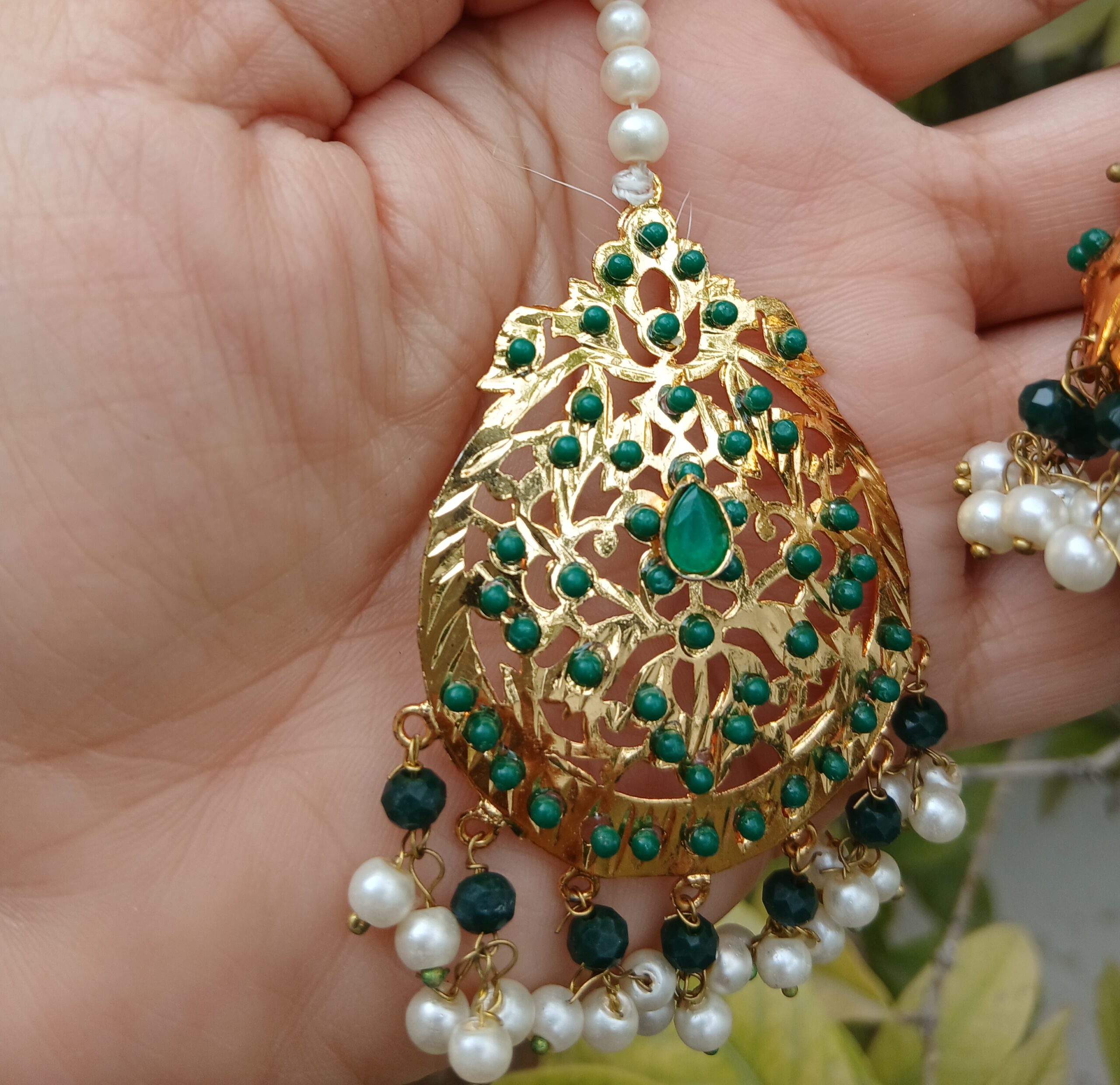 Emerald Radiance Jhumki & Teeka Set — Article 7 - Image 4