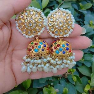 Vibrant Multi-Color Thappa Kundan Floral Jhumkas - Article 7