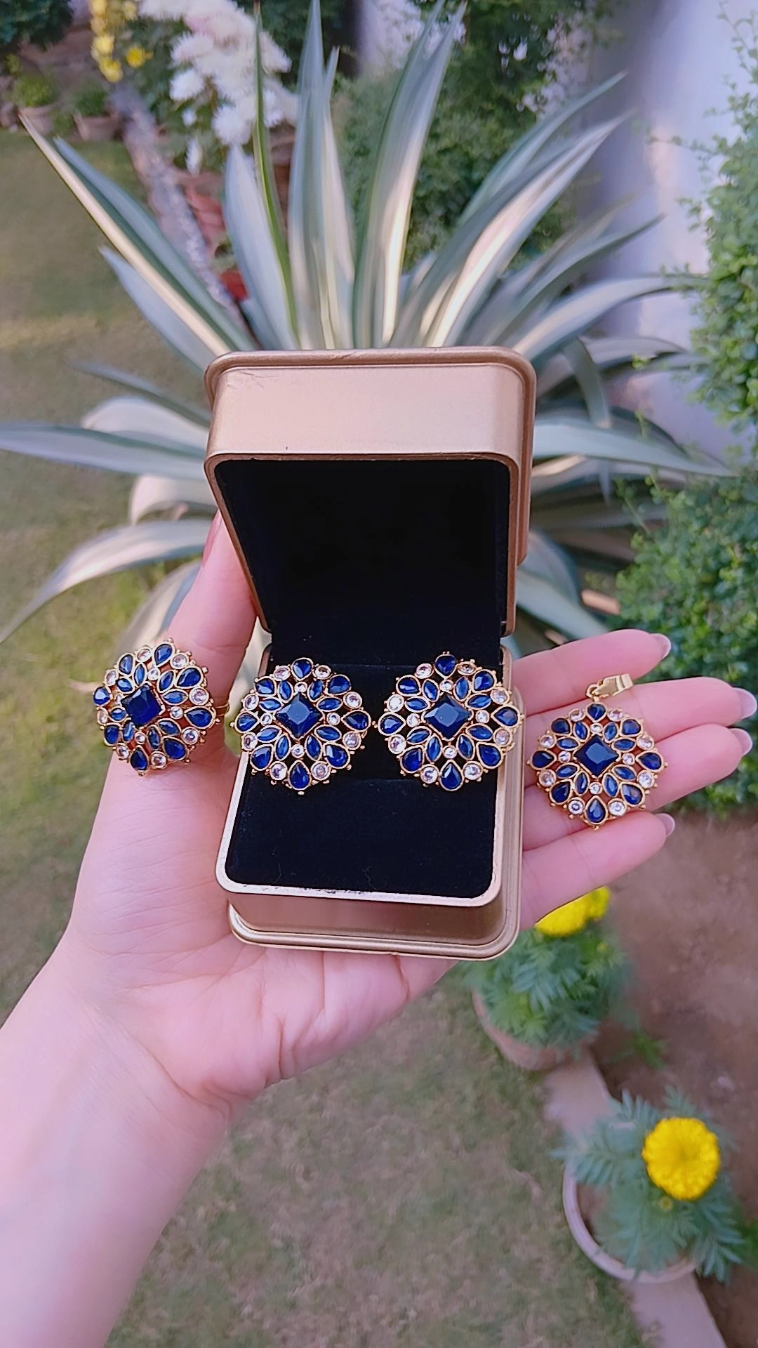 Royal Blue Mosaic Gold-Plated Statement Combo Set – Article 9 - Image 3