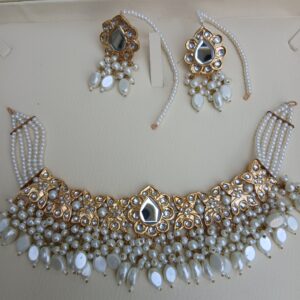 Luminous Pearl & Clear Thappa Kundan Choker Set - Article 9